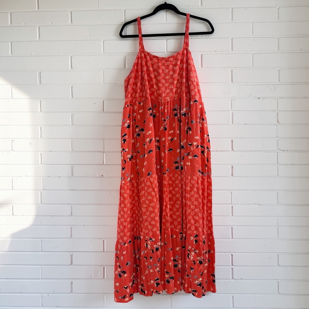 Terra & Sky Floral Tiered Midi Dress Boho Cottagecore Pockets 1X